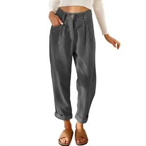NEW EL KANNA high waist loose straight leg corduroy trousers in grey